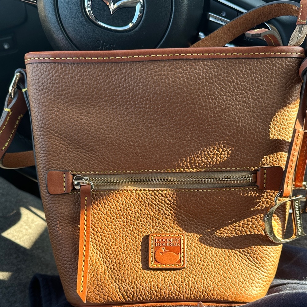 Dooney & Bourke Brown Pebble Leather Crossbody with Gold Hardware